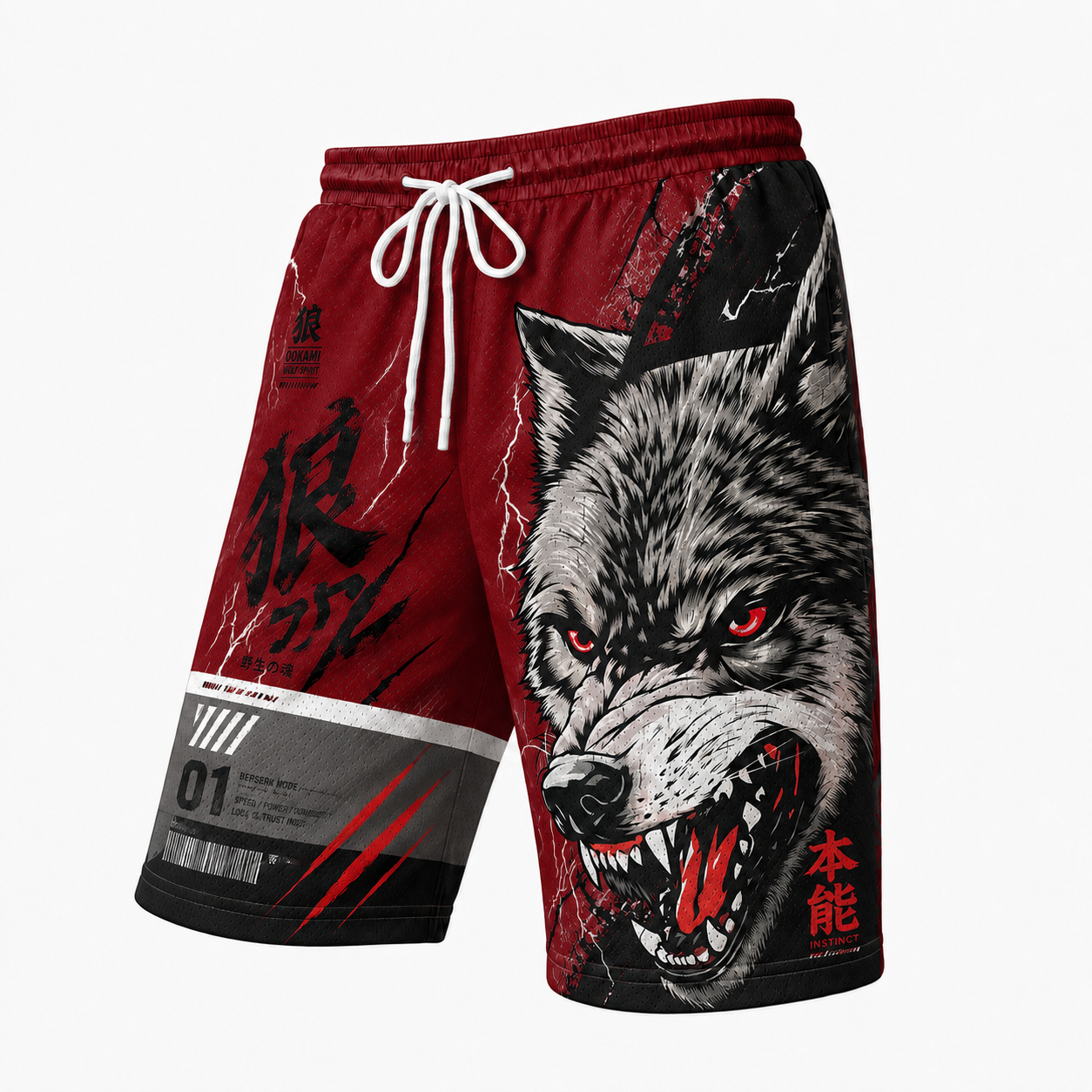 Japanese Red Wolf Graphic Shorts