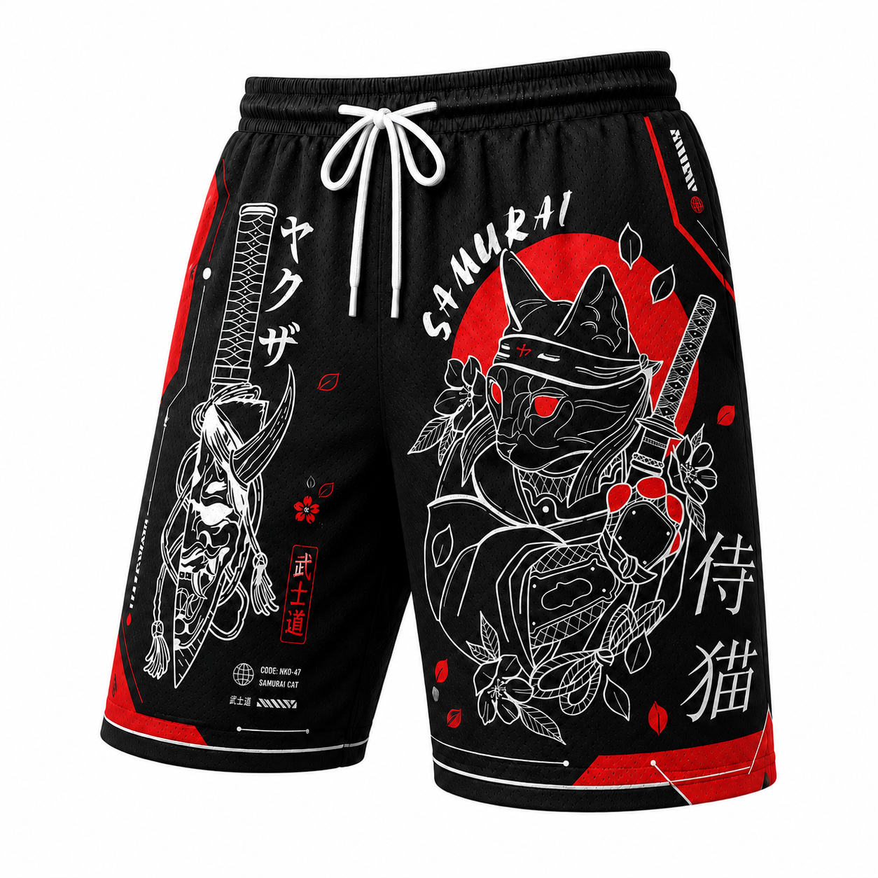 Japanese Black Samurai Cat Shorts