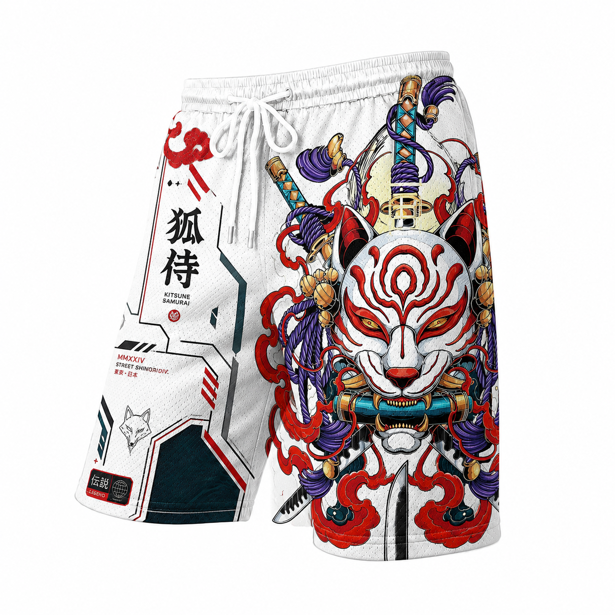 Japanese Kitsune Mask Graphic Shorts