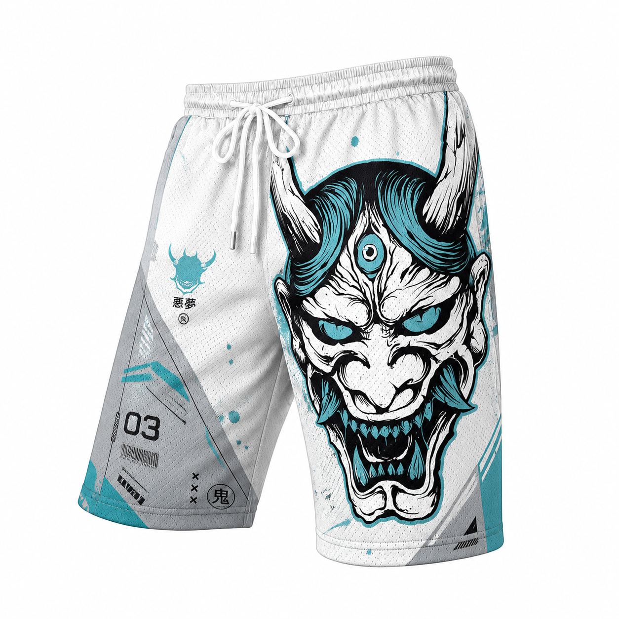 Japanese Cyan Oni Mask Shorts