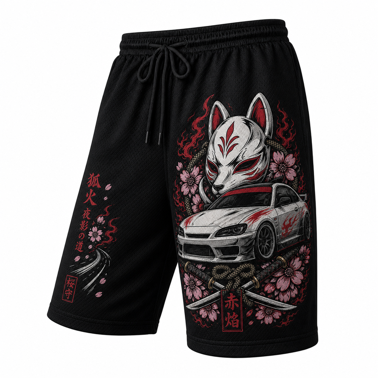 Japanese Car White Tiger Car Graphic Shorts