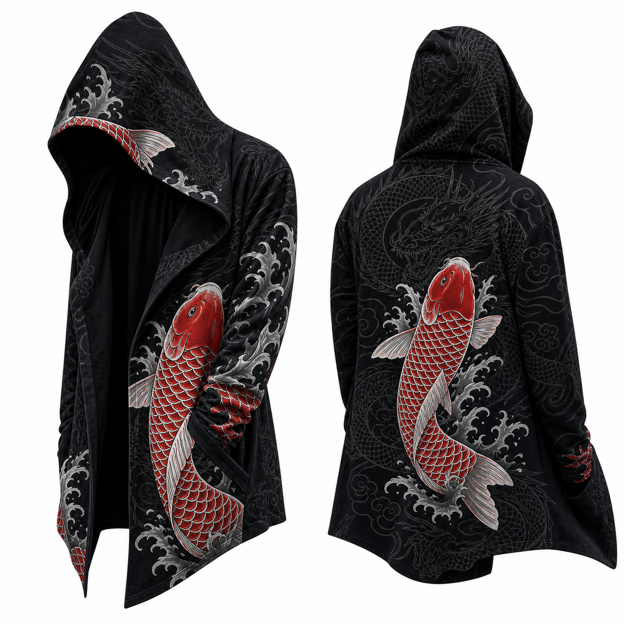 Japanese Black Koi hooded jacket