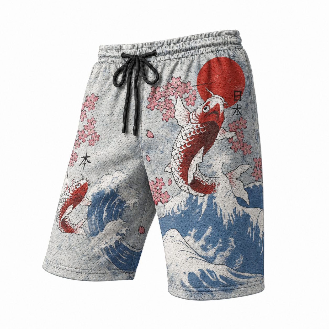 Japanese Silver Wolf Graphic Shorts