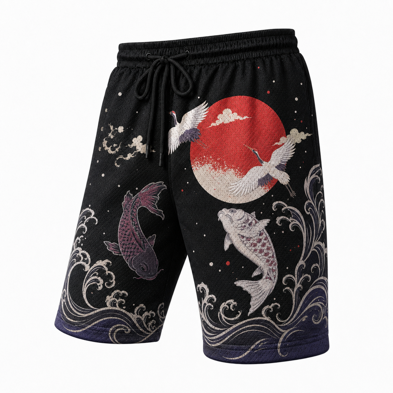 Japanese Neon Kitsune Graphic Shorts