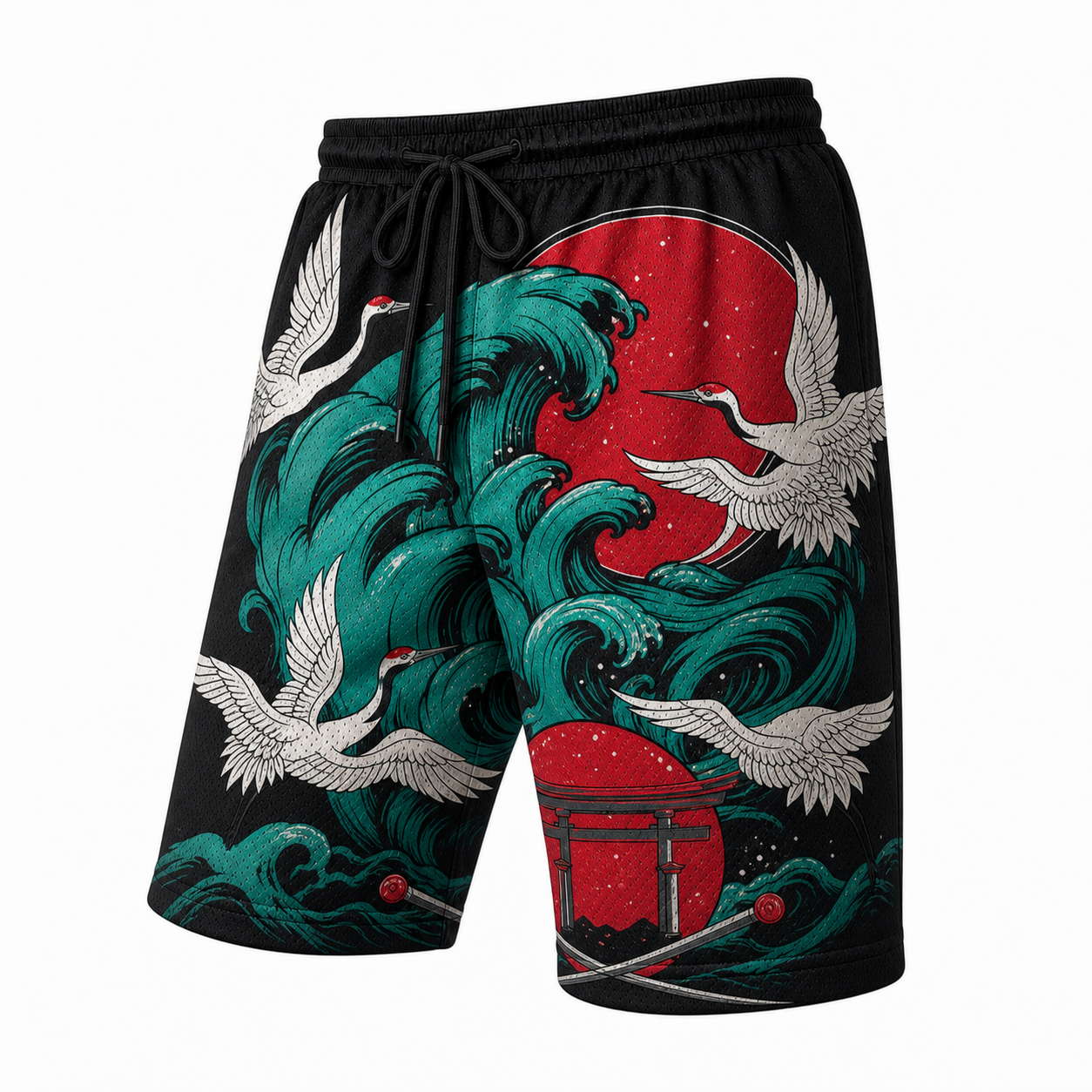 Japanese White Serpent Graphic Shorts