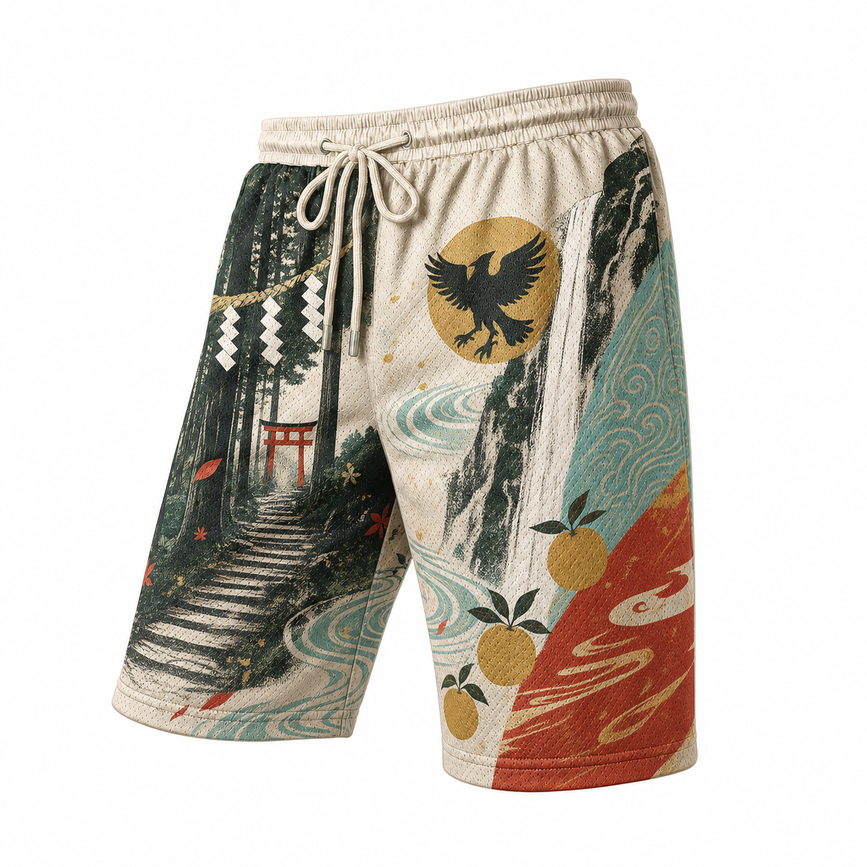 Japanese Crane Moon Graphic Shorts