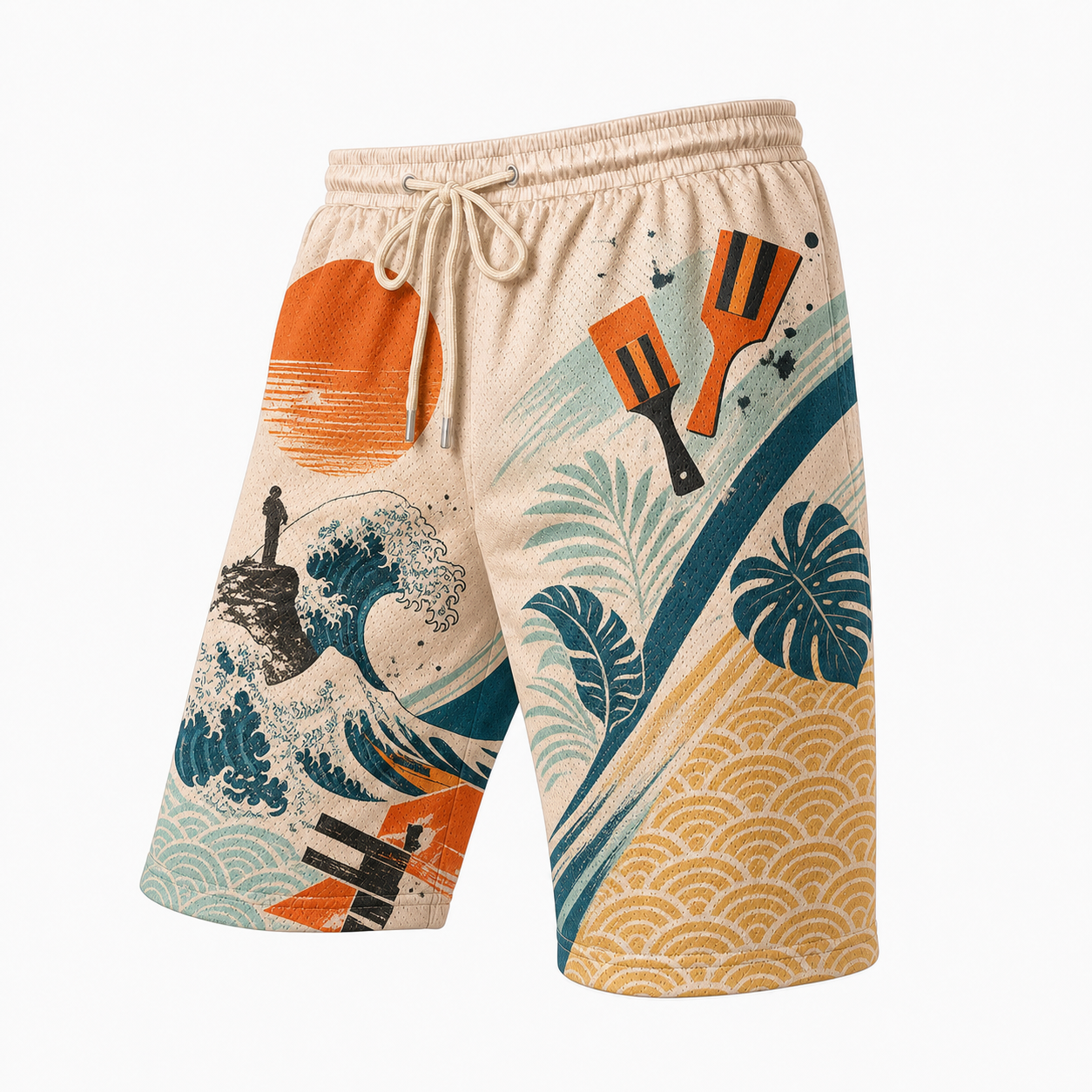 Japanese Gold Wave Graphic Shorts