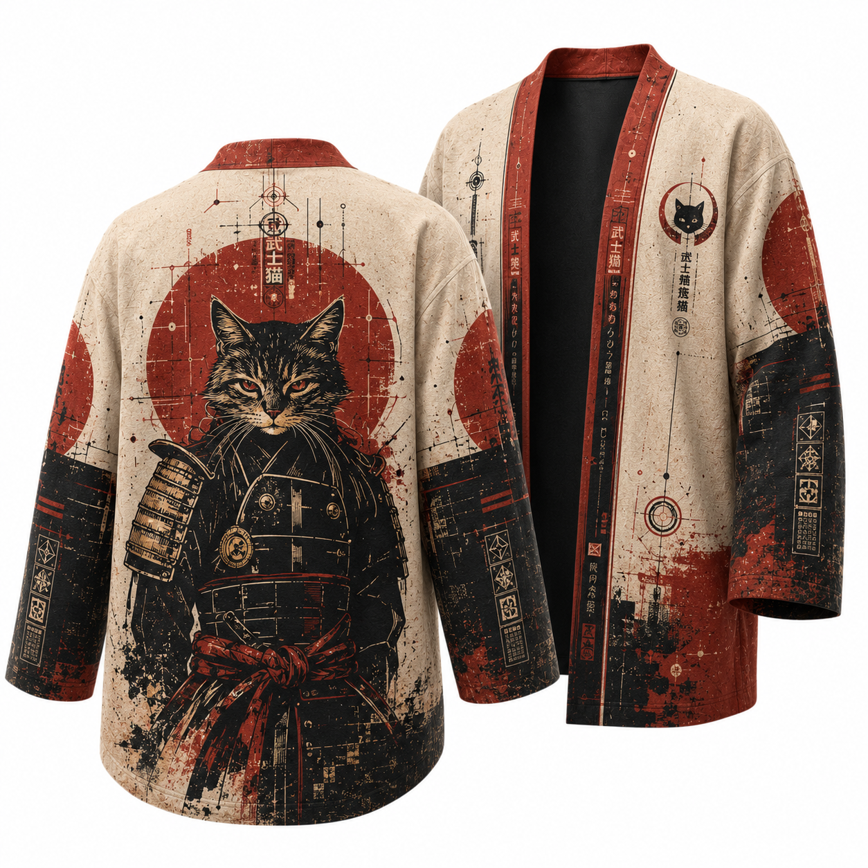 Japanese Ukiyo Samurai Crest Kimono Jacket