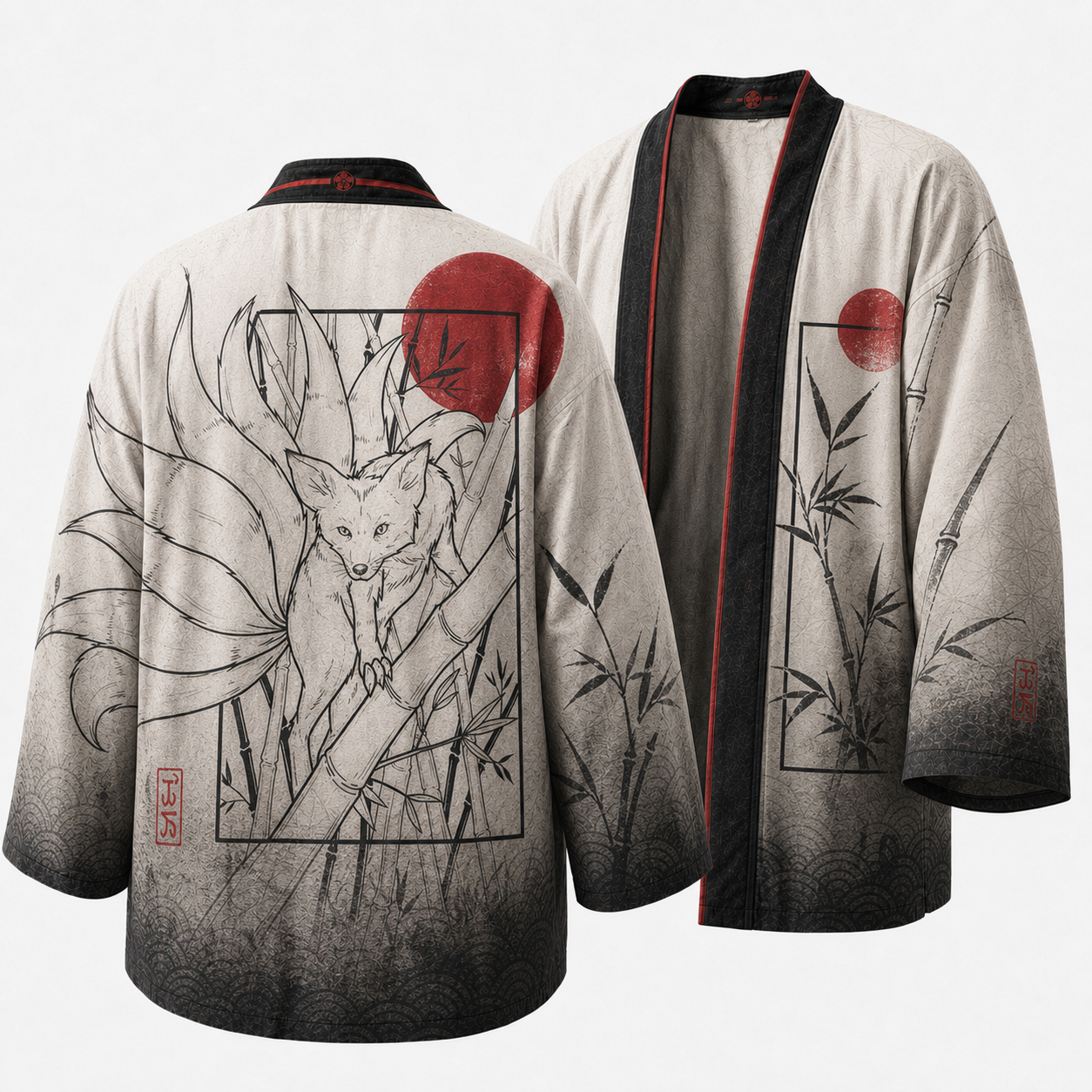 Japanese Ukiyo Red Sun Tree Kimono Jacket