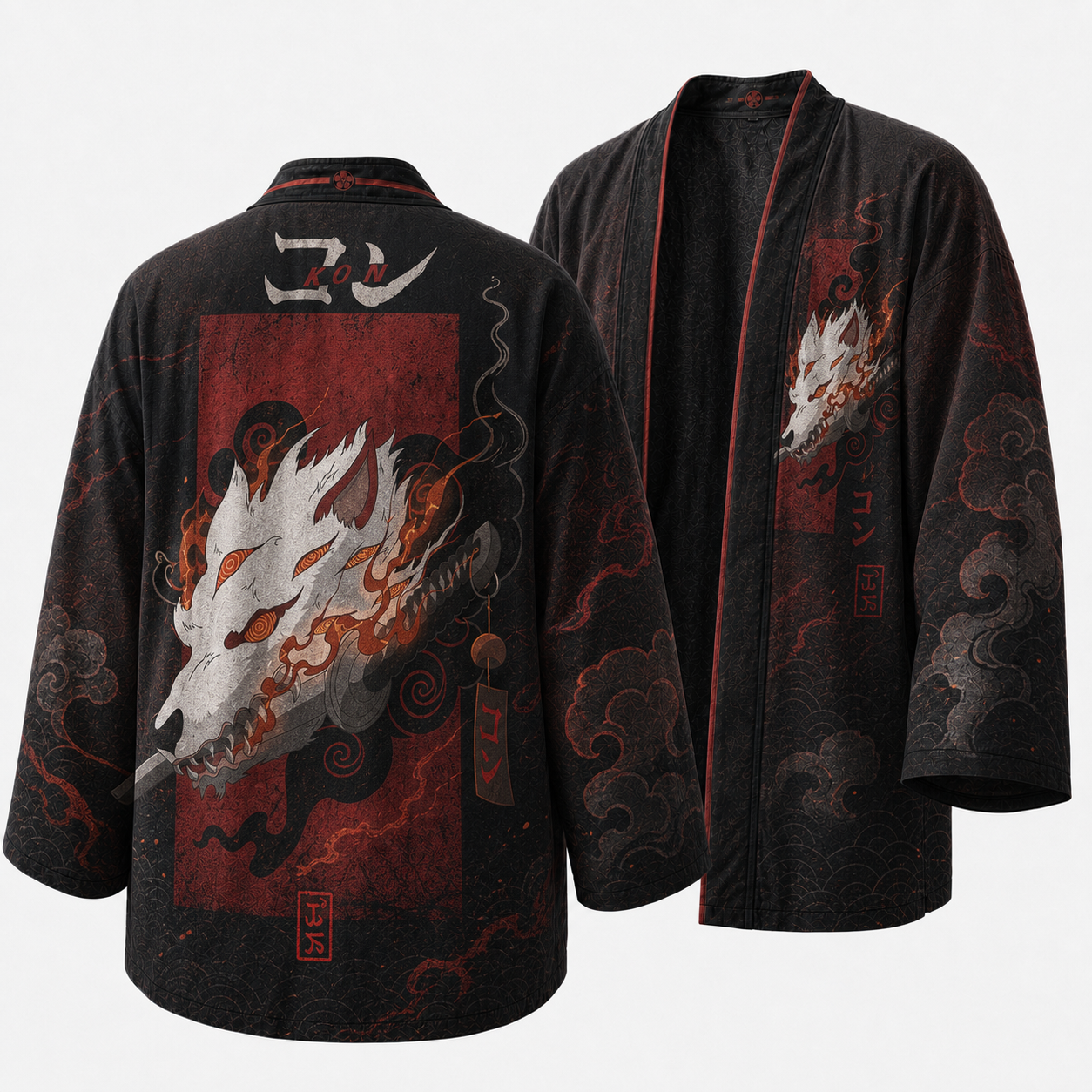 Japanese Ukiyo Red Fox Kimono Jacket