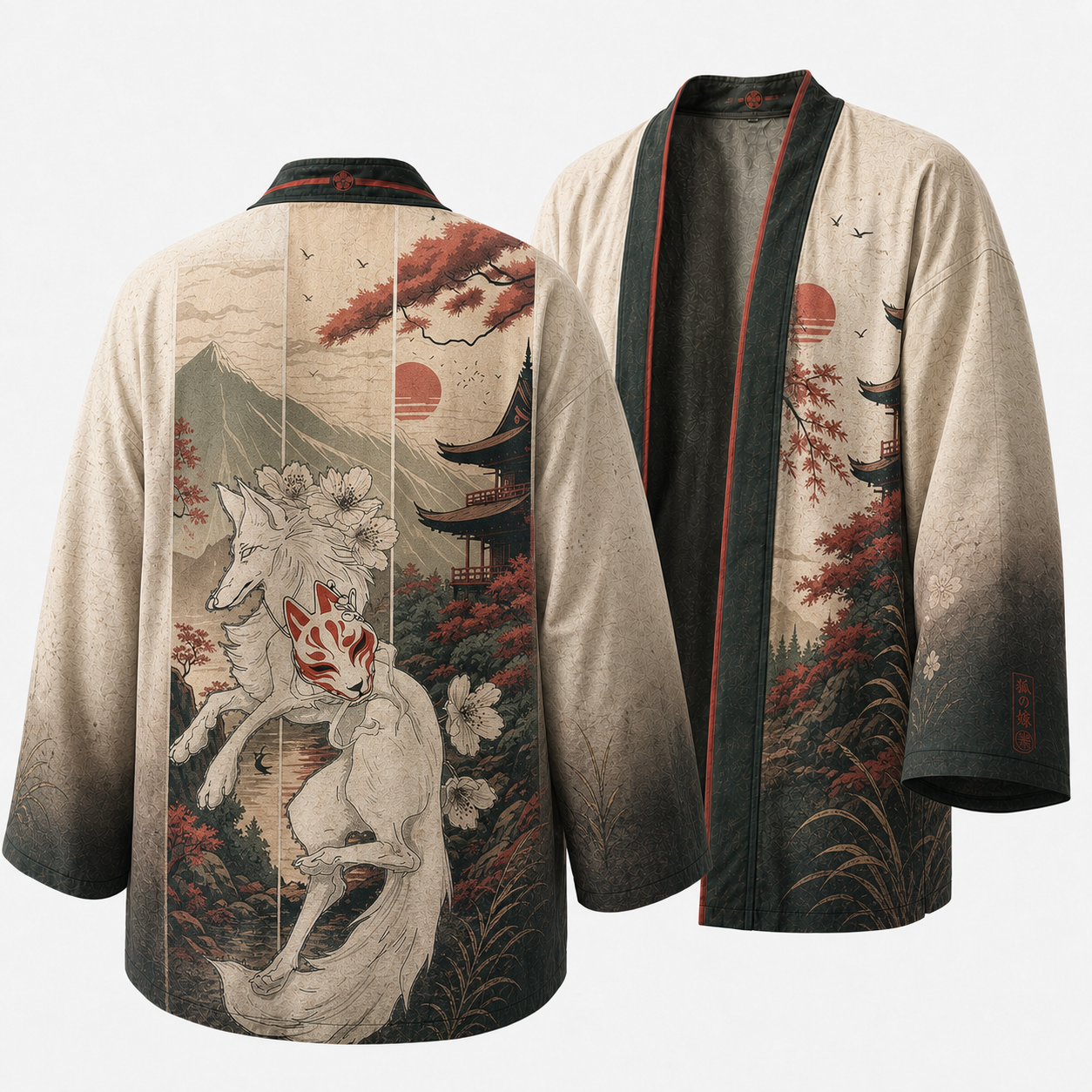 Japanese Ukiyo Ivory Fox Kimono Jacket