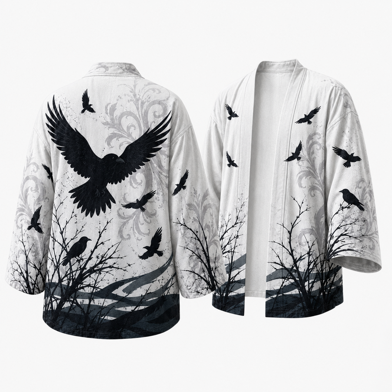 Japanese Utility Blue Wave Dragon Kimono Jacket