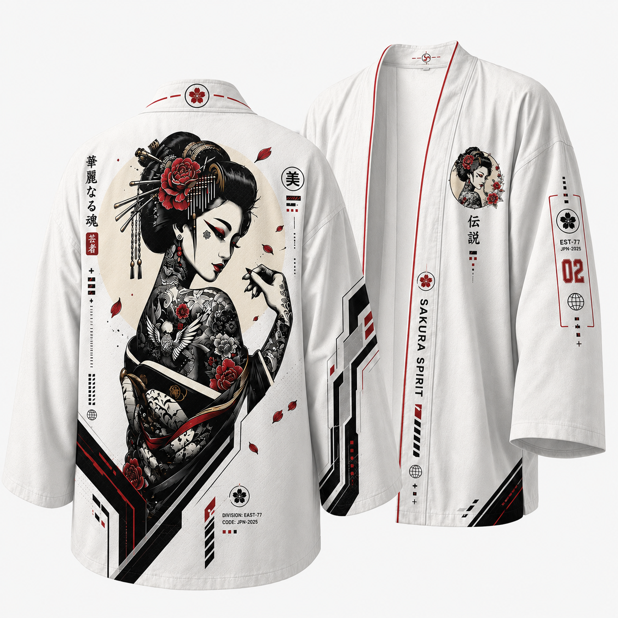 Japanese Utility White Crane Kimono Jacket