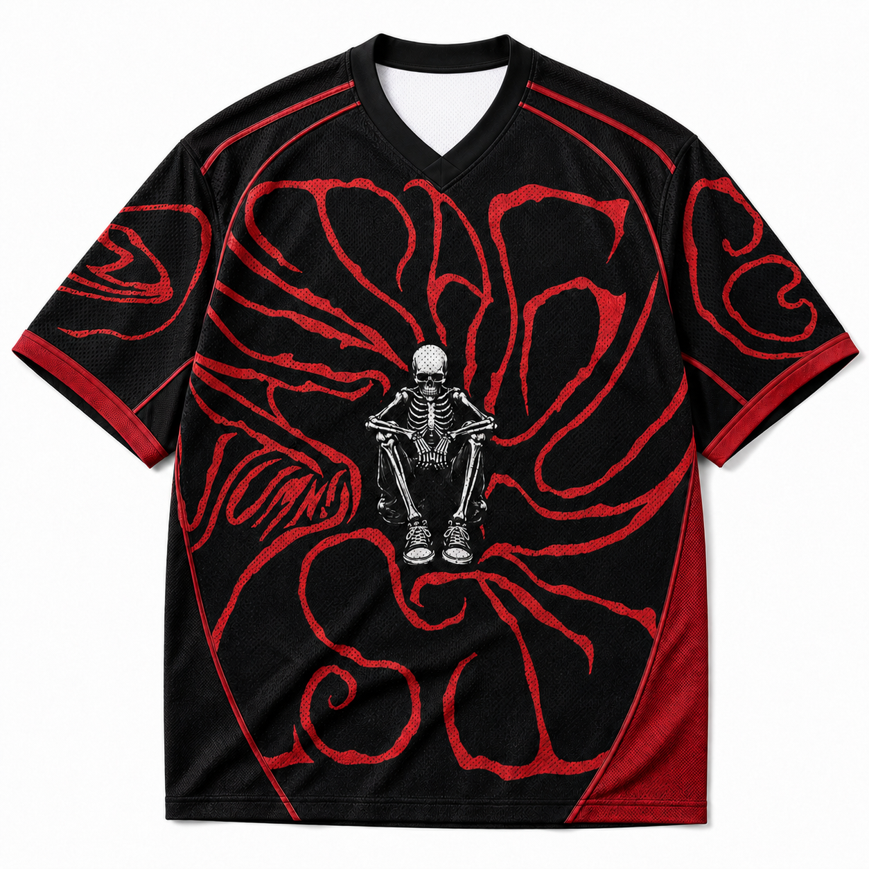 Red Spiral Skeleton Mesh Jersey