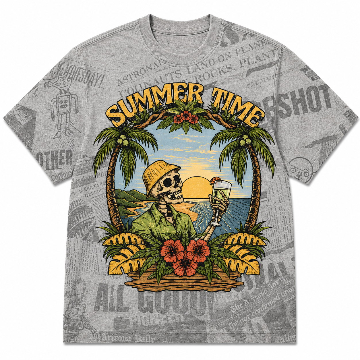 Summer Time Skull Cotton T-Shirt