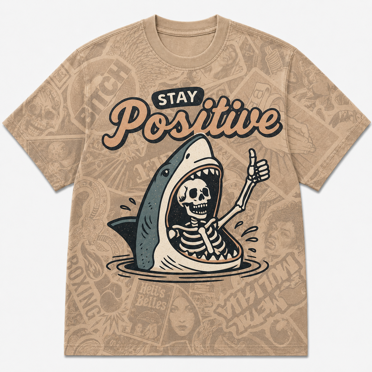Stay Positive Skeleton Cotton T-Shirt