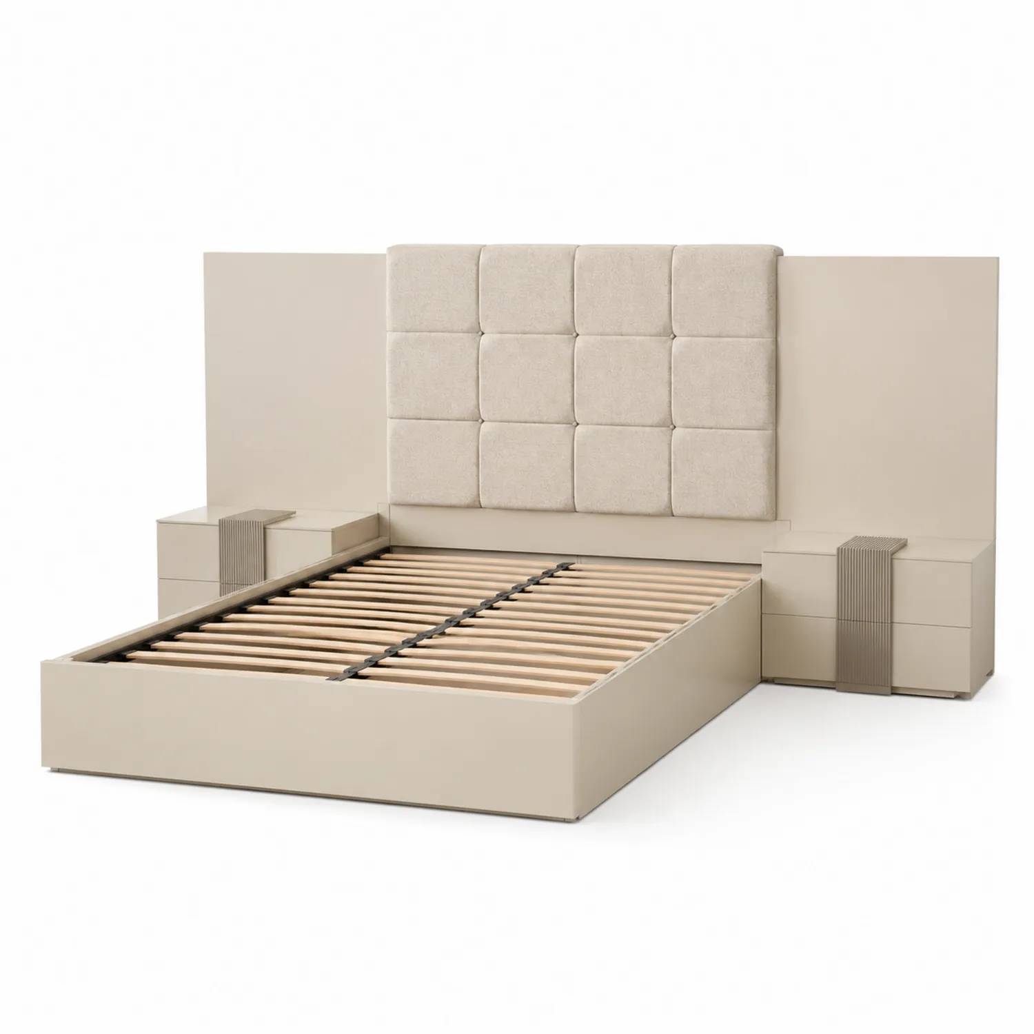 Bett mit Nachttischen Beige 220x180 cm Kunstleder-veltrionax