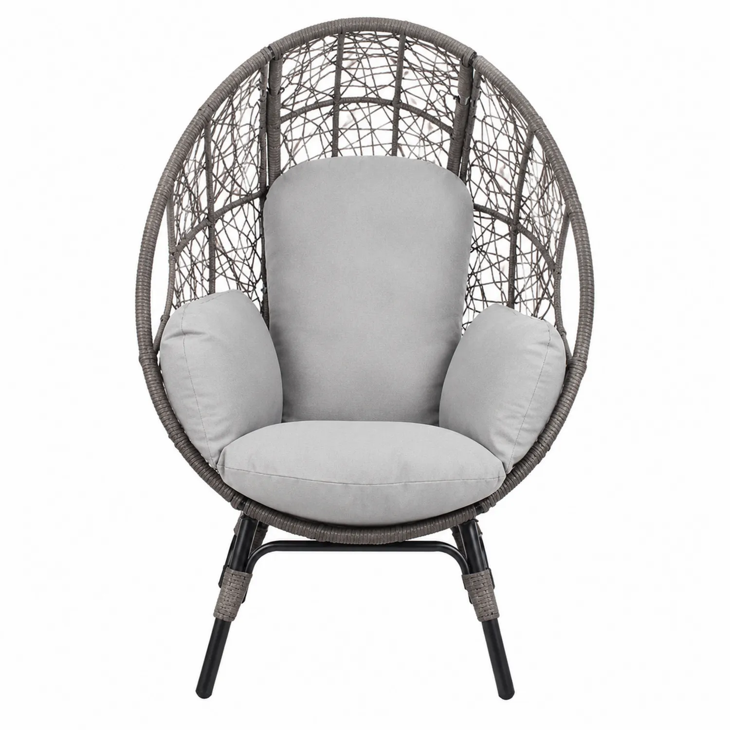 Runder Rattan-Metallstuhl mit Kissen Grau-veltrionax