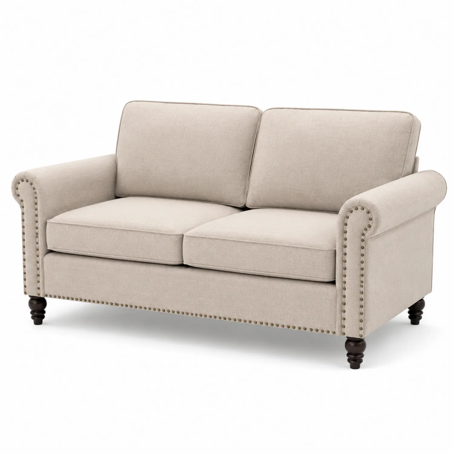 2-Sitzer Sofa Leinenstoff Beige mit Dunkelbraunen Beinen-veltrionax