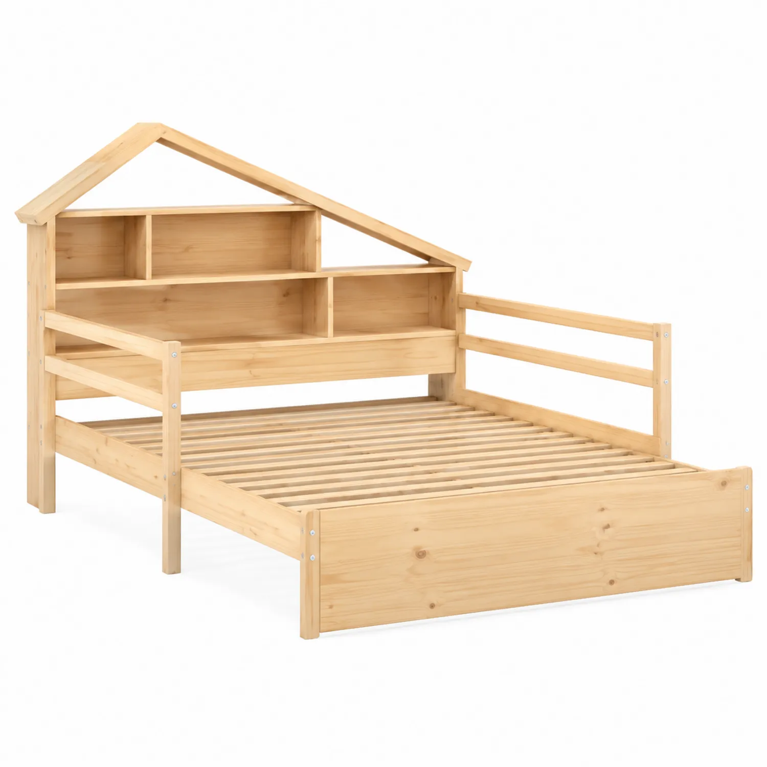 Holzbett in Hausform mit Regal Kopfteil 200x140 cm Natur-veltrionax