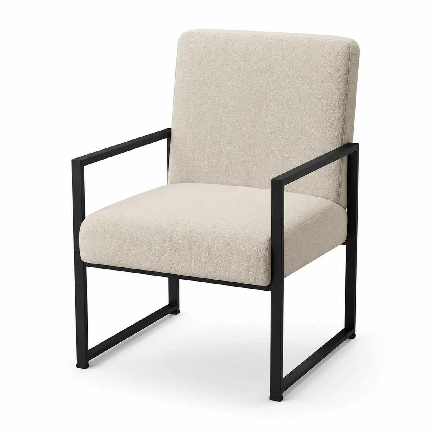 Metallsessel mit Leinenbezug Beige und Schwarzem Rahmen-veltrionax