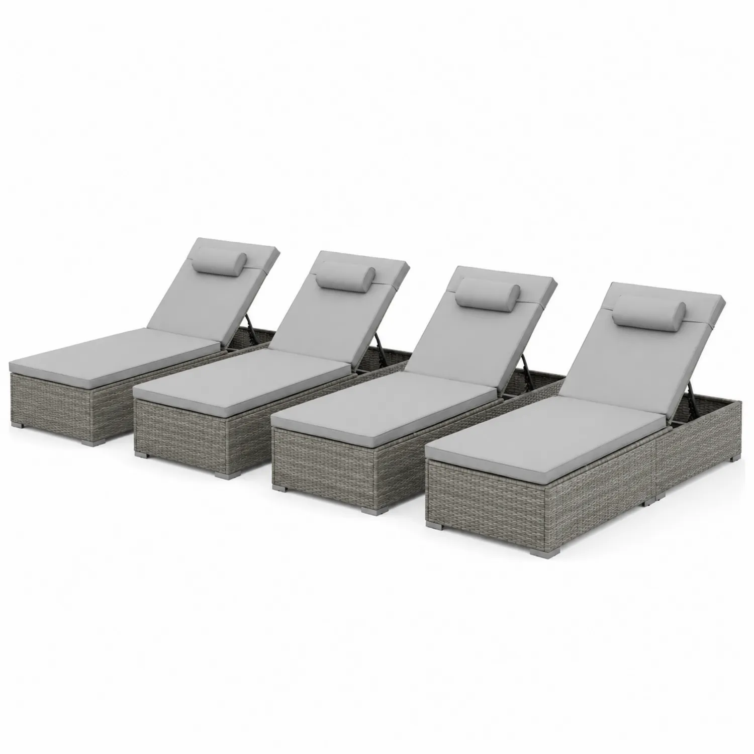 4-teiliges Outdoor-Lounge-Set Sonnenliegen Poly Rattan verstellbar mit Kissen Grau-veltrionax