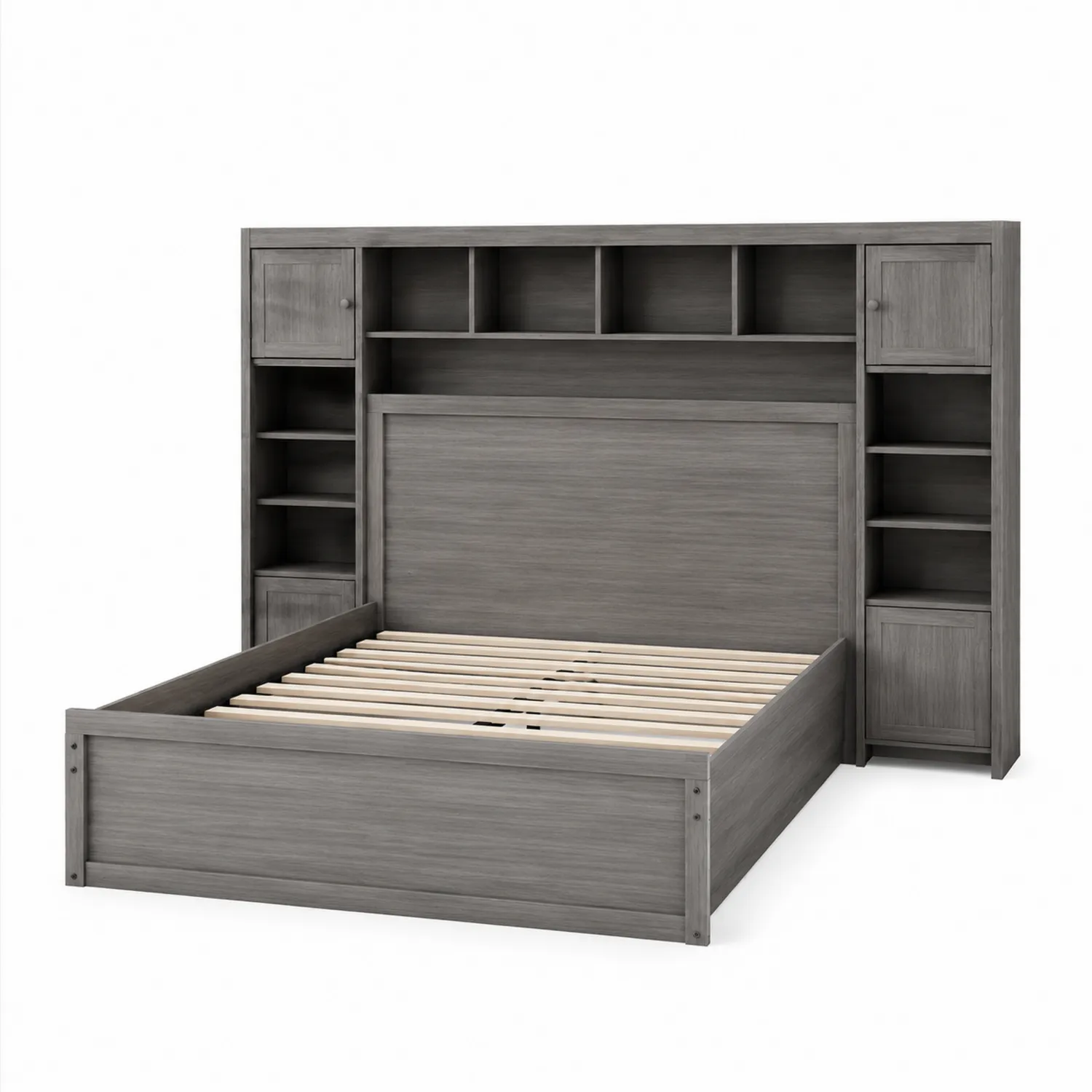 Holzbett Dunkelgrau mit Regal 200x140 cm-veltrionax
