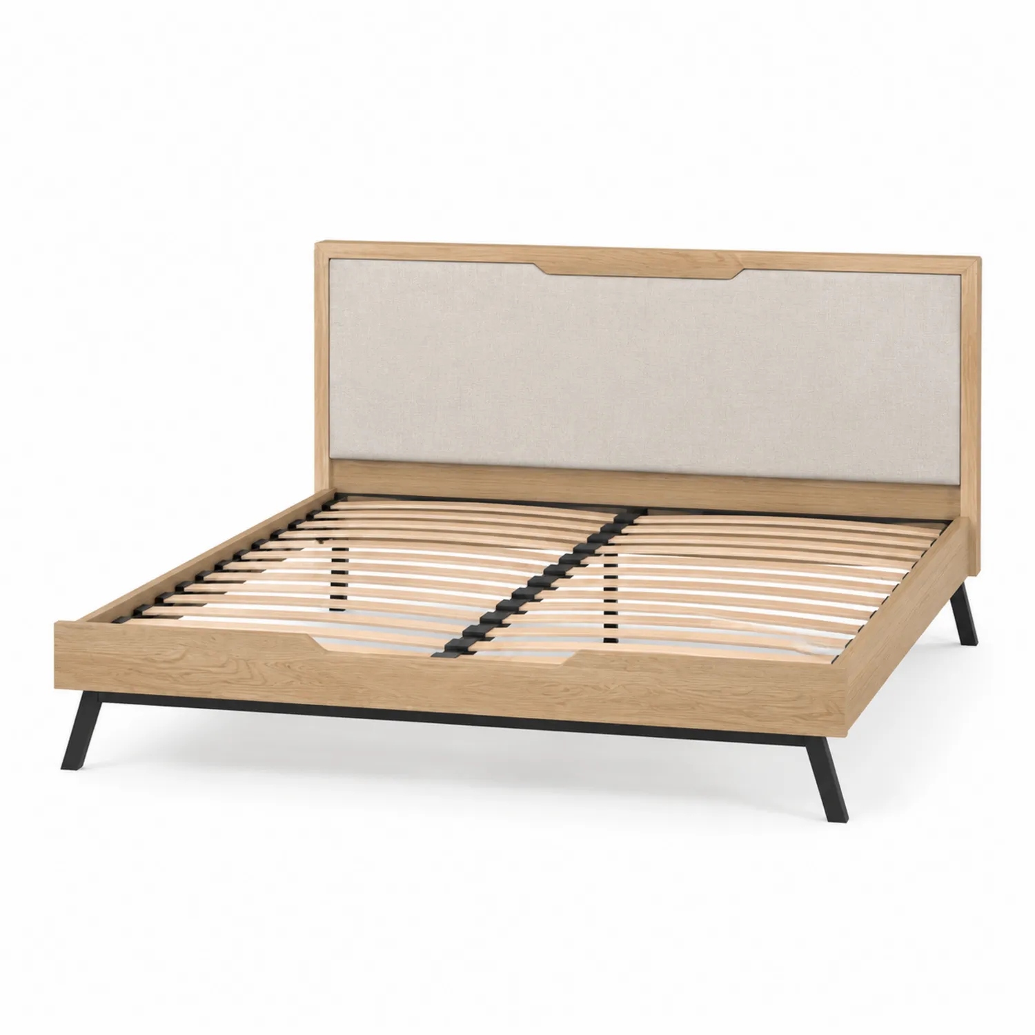 Holzbett 200x180 cm mit Textil-Kopfteil-veltrionax