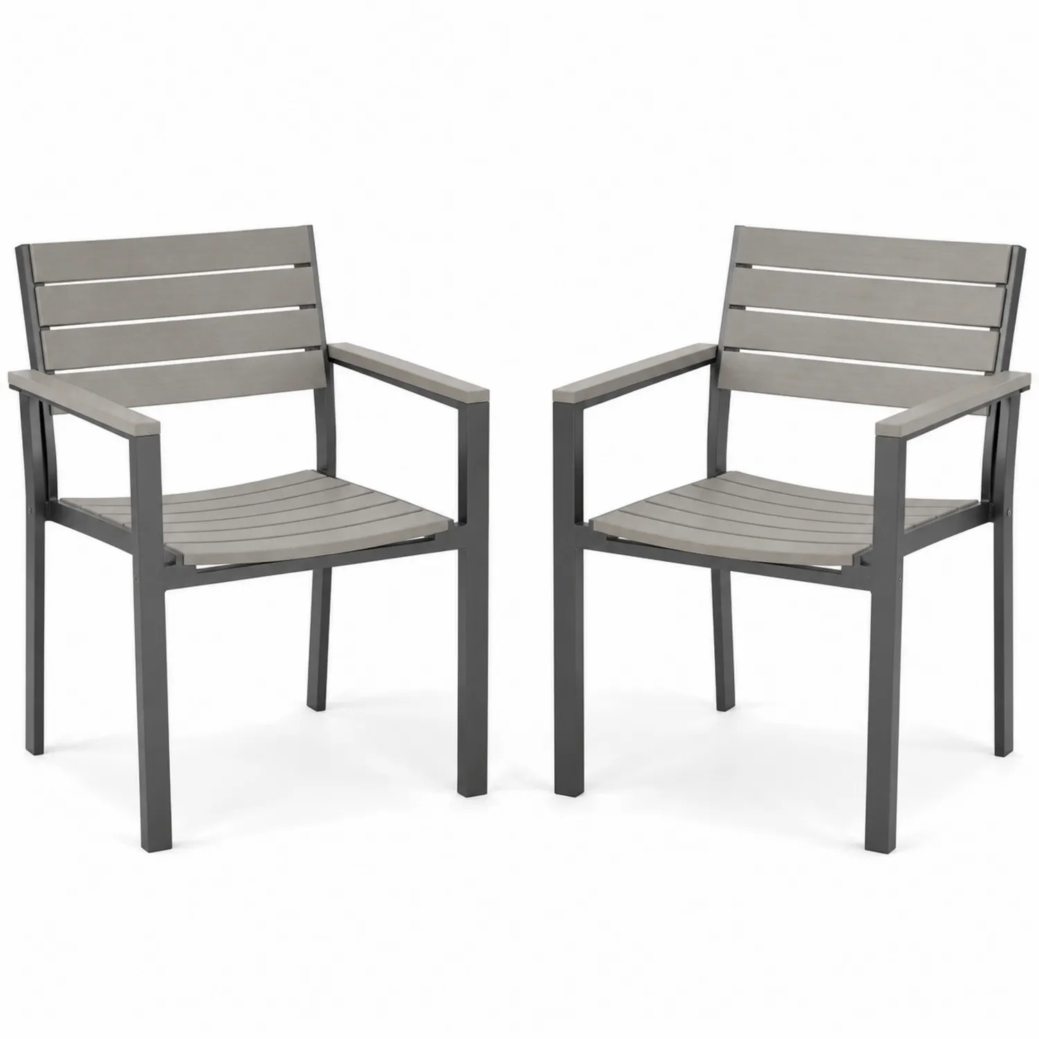 2er-Set Gartenstühle Aluminium Holzoptik Grau-veltrionax