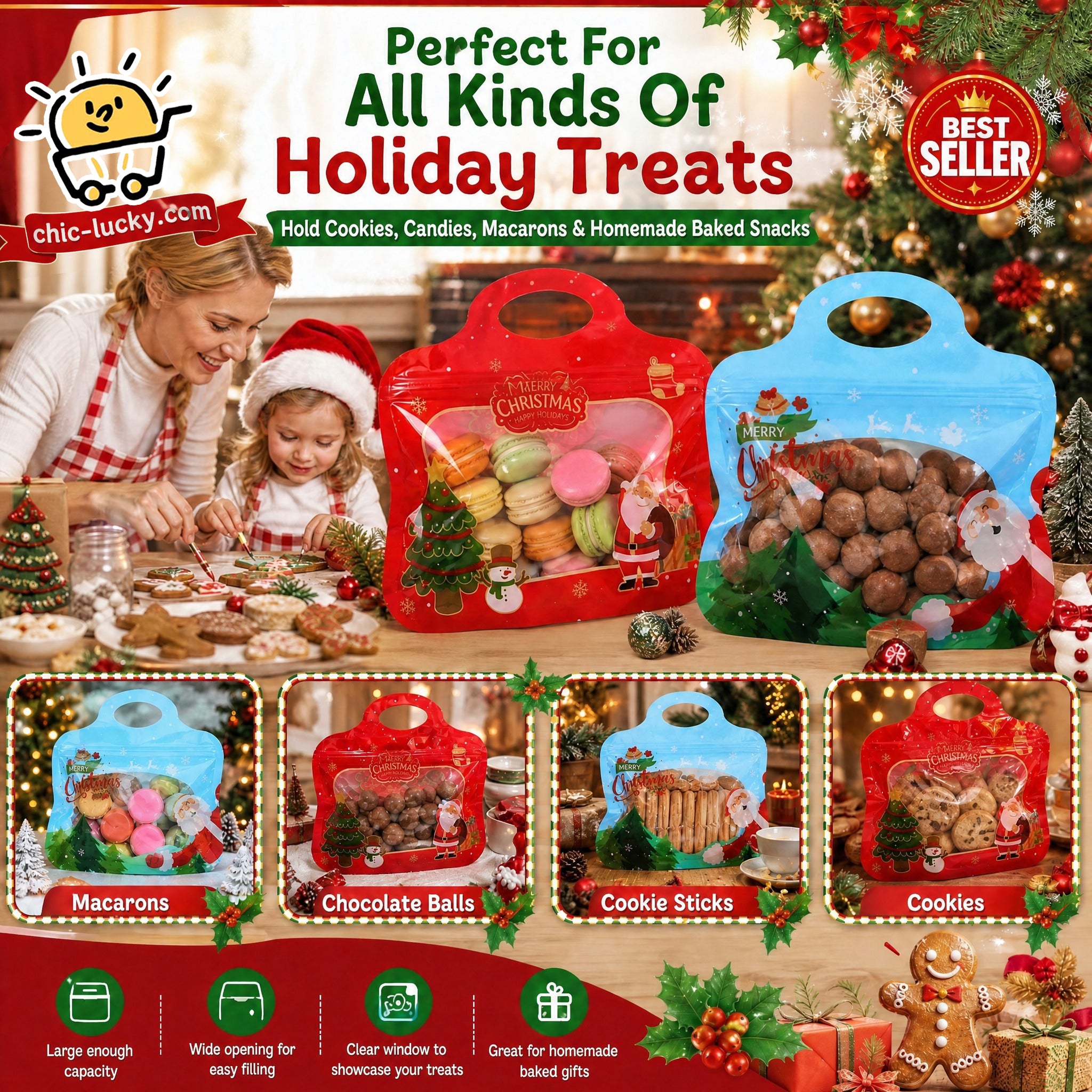🎅LAST DAY SALE 49% OFF!!🎁Easy Fill, Easy Seal🎄 Festive Self-Seal Treat Bags – Santa & Snowman Print | Resealable, Food-Safe & Perfect for Cookies, Chocolates & Little Gifts⛄