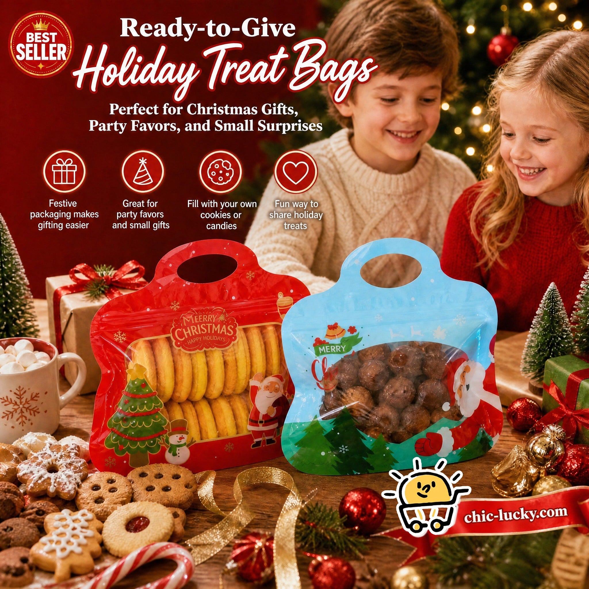 🎅LAST DAY SALE 49% OFF!!🎁Easy Fill, Easy Seal🎄 Festive Self-Seal Treat Bags – Santa & Snowman Print | Resealable, Food-Safe & Perfect for Cookies, Chocolates & Little Gifts⛄
