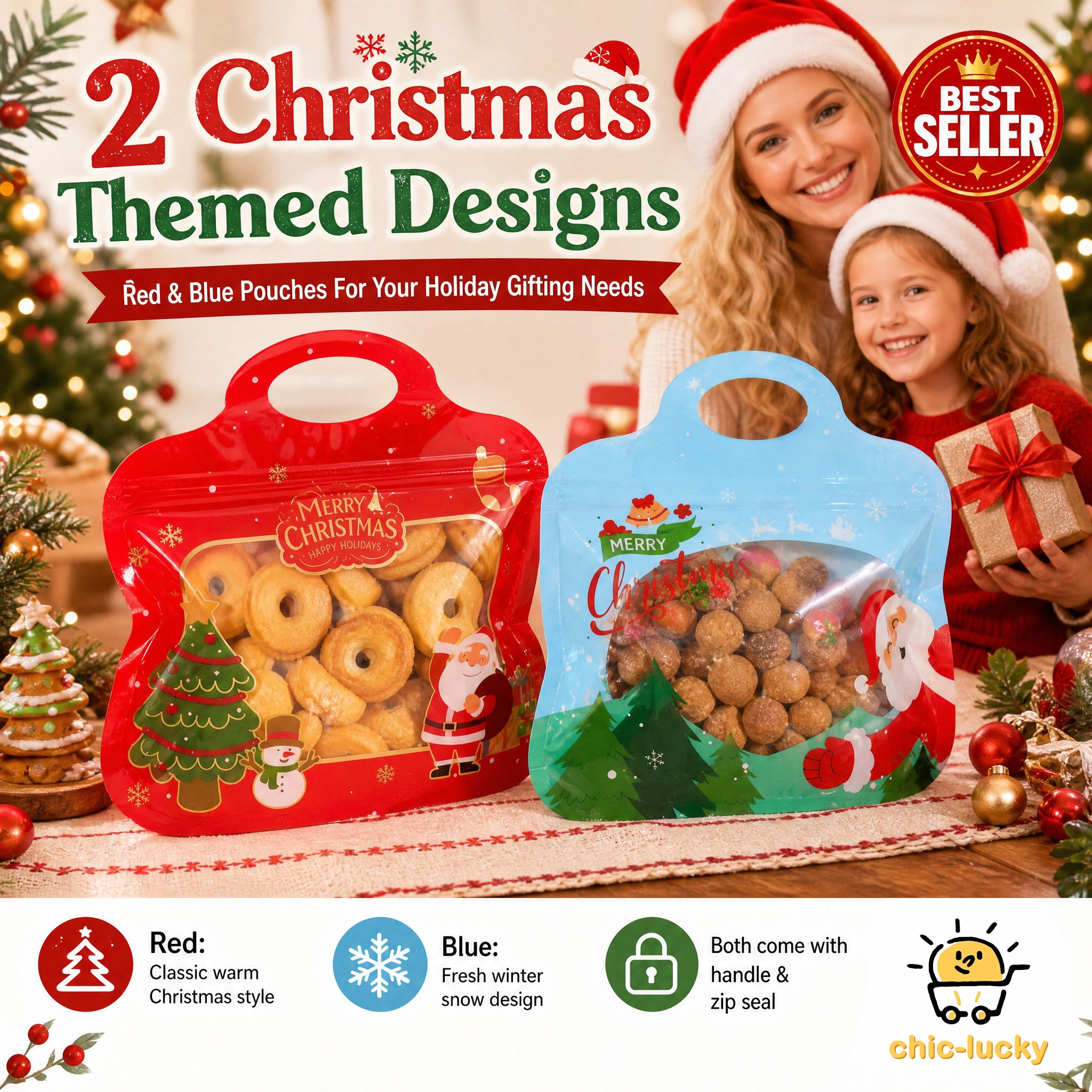 🎅LAST DAY SALE 49% OFF!!🎁Easy Fill, Easy Seal🎄 Festive Self-Seal Treat Bags – Santa & Snowman Print | Resealable, Food-Safe & Perfect for Cookies, Chocolates & Little Gifts⛄