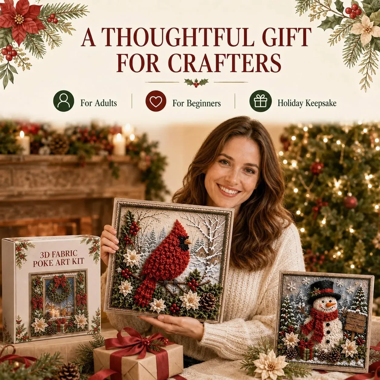 🖼️Early Christmas Promotion 49% OFF-3D Christmas Fabric Poke Art Kit