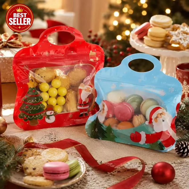 🎅LAST DAY SALE 49% OFF!!🎁Easy Fill, Easy Seal🎄 Festive Self-Seal Treat Bags – Santa & Snowman Print | Resealable, Food-Safe & Perfect for Cookies, Chocolates & Little Gifts⛄