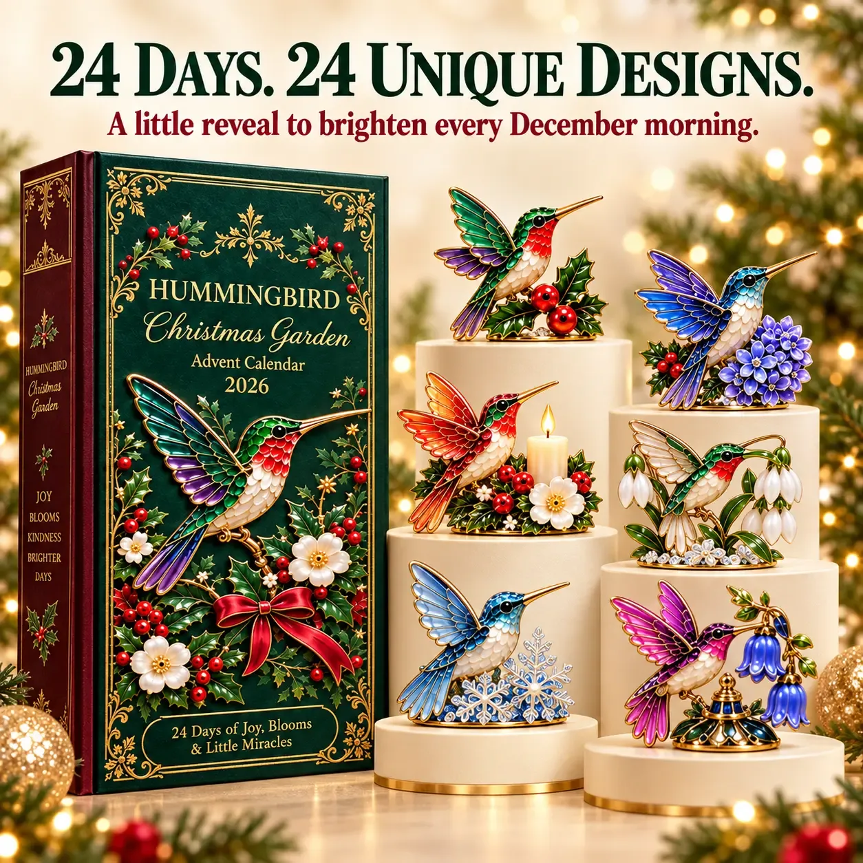 Hummingbird Christmas Garden Advent Calendar with colorful miniature designs