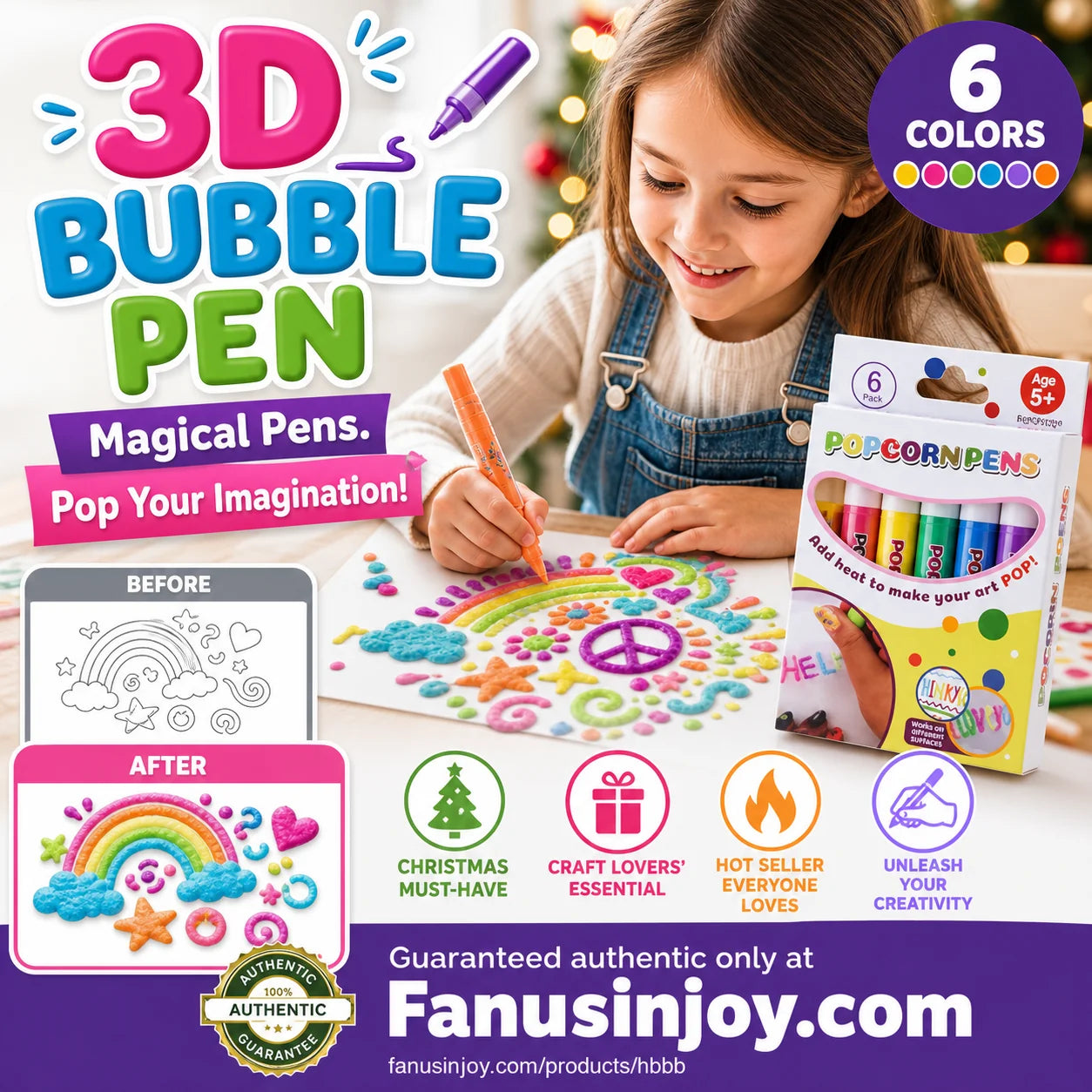 💥Surprise Price: Only £8.99!!🎁🔮Magic Pen – Draw 3D with one stroke!🎄 DIY Bubble Popcorn Drawing Pens& Buy 3 Pay 2 🔥