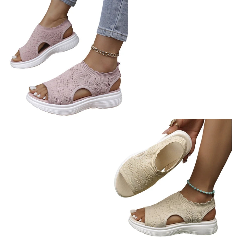 ⏳Time-Limited Special Price: ￡23.99!!🎁Women’s Knit Platform Sandals – Lightweight, Breathable & Arch-Supported 🏝️☁️  Cushioned Memory Foam Footbed • Non-Slip Sole • All-Day Comfort for Summer Walks, Holidays & City Days 🎁🇬🇧