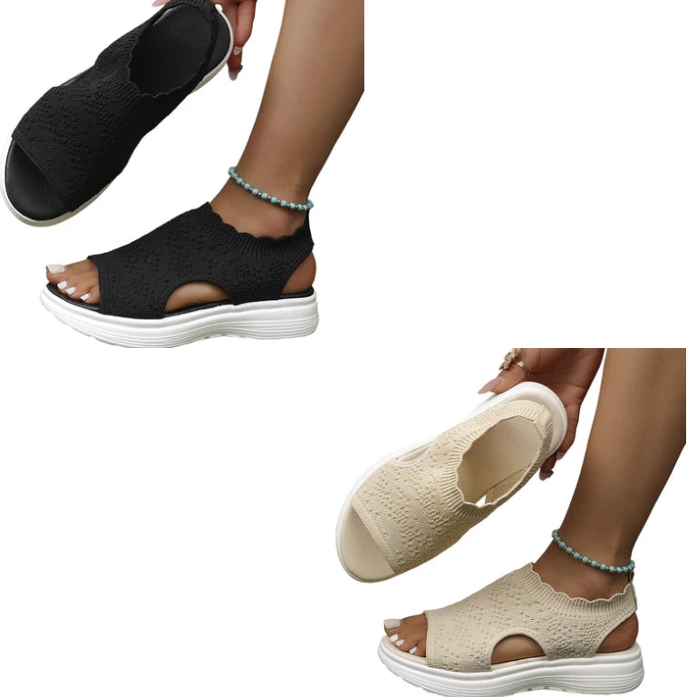 ⏳Time-Limited Special Price: ￡23.99!!🎁Women’s Knit Platform Sandals – Lightweight, Breathable & Arch-Supported 🏝️☁️  Cushioned Memory Foam Footbed • Non-Slip Sole • All-Day Comfort for Summer Walks, Holidays & City Days 🎁🇬🇧