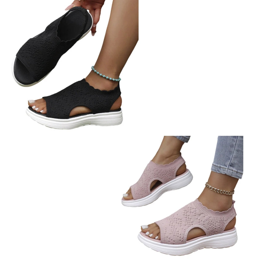 ⏳Time-Limited Special Price: ￡23.99!!🎁Women’s Knit Platform Sandals – Lightweight, Breathable & Arch-Supported 🏝️☁️  Cushioned Memory Foam Footbed • Non-Slip Sole • All-Day Comfort for Summer Walks, Holidays & City Days 🎁🇬🇧