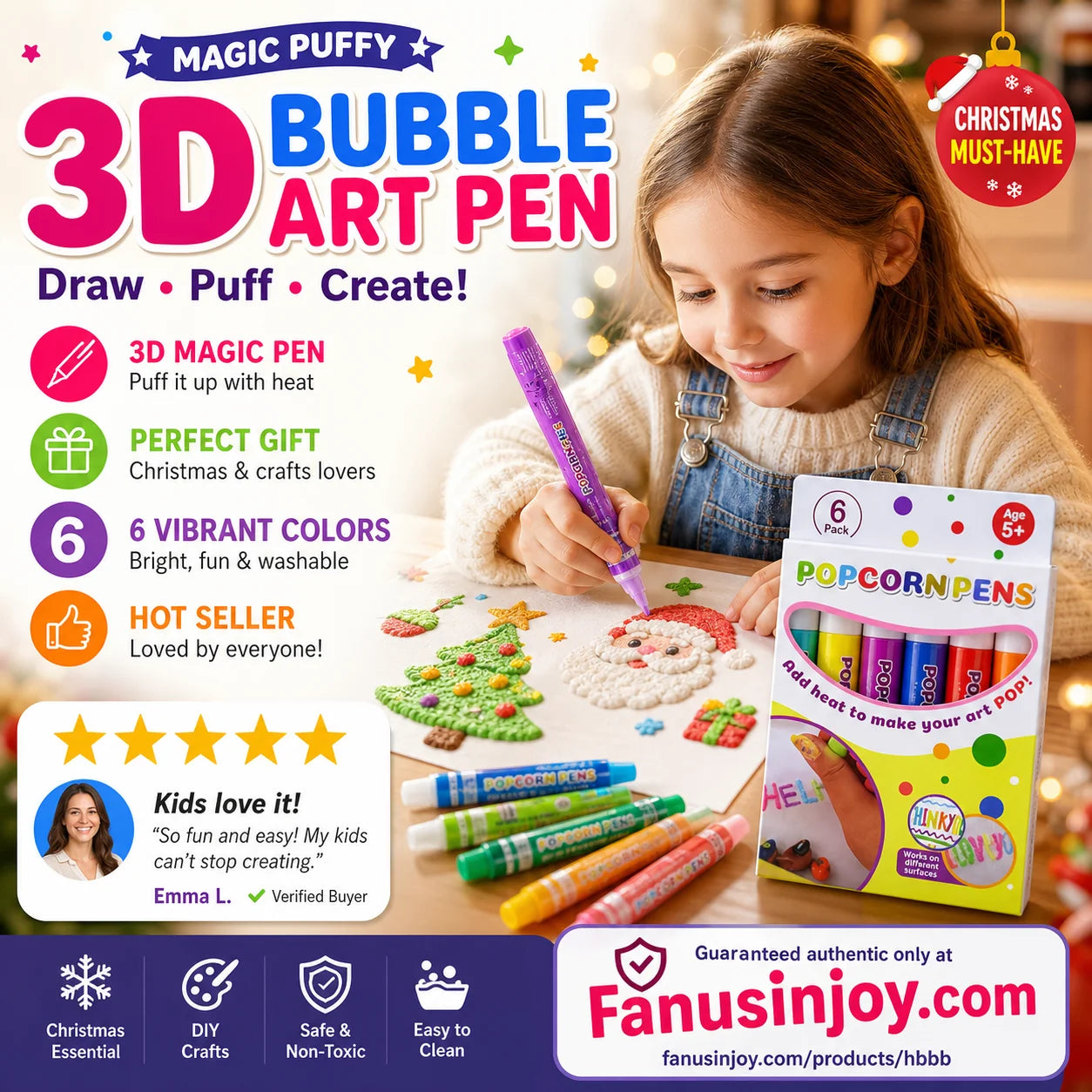 💥Surprise Price: Only £8.99!!🎁🔮Magic Pen – Draw 3D with one stroke!🎄 DIY Bubble Popcorn Drawing Pens& Buy 3 Pay 2 🔥