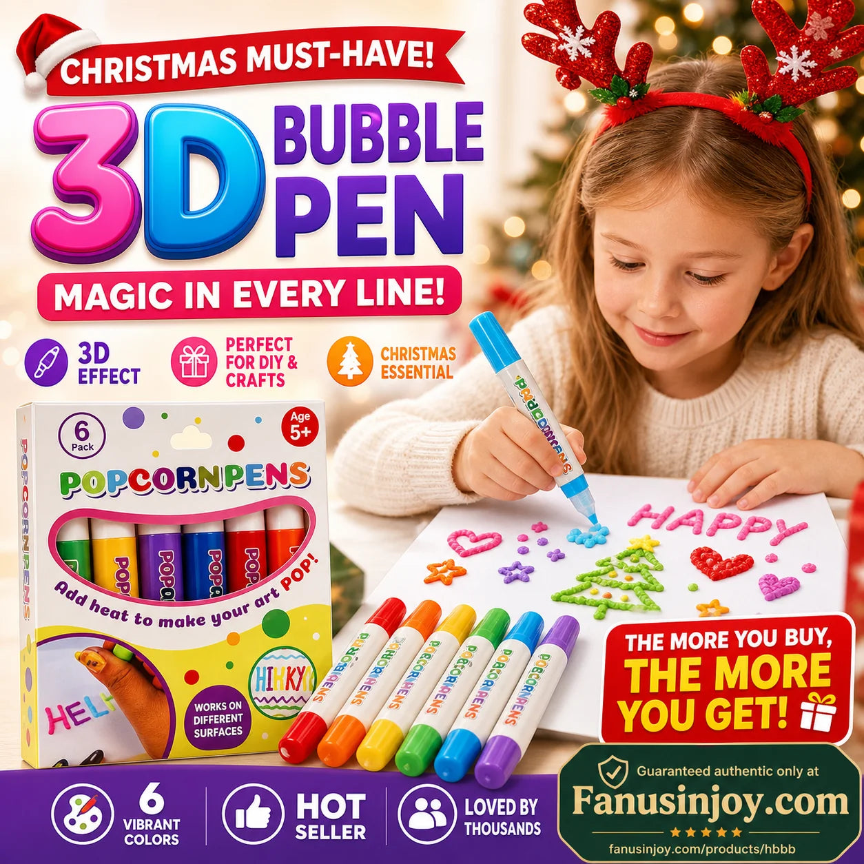 💥Surprise Price: Only £8.99!!🎁🔮Magic Pen – Draw 3D with one stroke!🎄 DIY Bubble Popcorn Drawing Pens& Buy 3 Pay 2 🔥