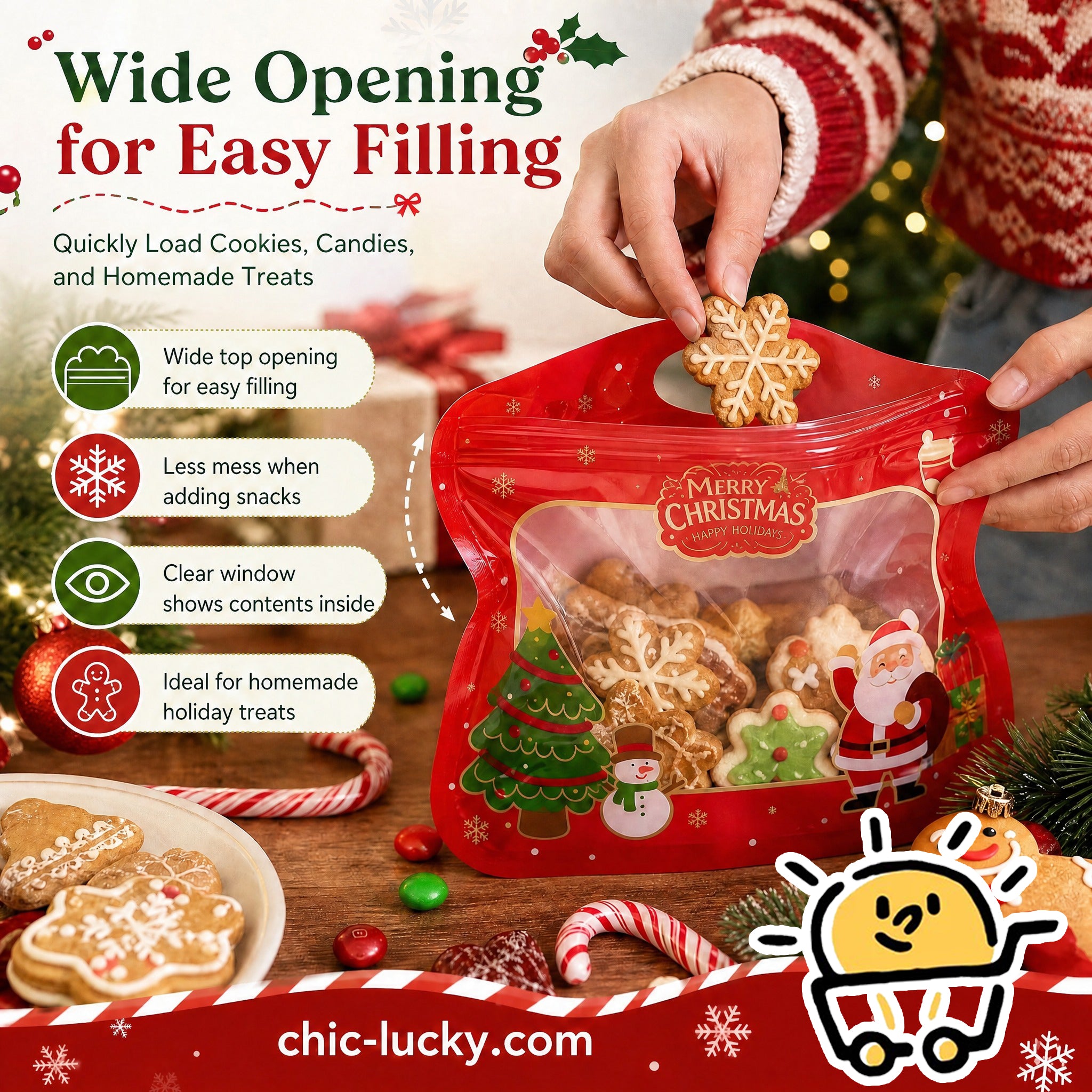 🎅LAST DAY SALE 49% OFF!!🎁Easy Fill, Easy Seal🎄 Festive Self-Seal Treat Bags – Santa & Snowman Print | Resealable, Food-Safe & Perfect for Cookies, Chocolates & Little Gifts⛄