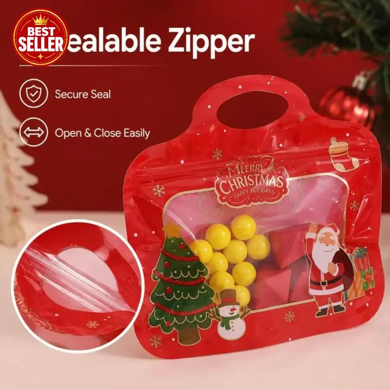 🎅LAST DAY SALE 49% OFF!!🎁Easy Fill, Easy Seal🎄 Festive Self-Seal Treat Bags – Santa & Snowman Print | Resealable, Food-Safe & Perfect for Cookies, Chocolates & Little Gifts⛄