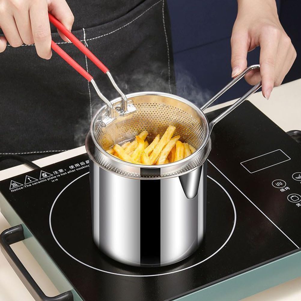 1 Set Stainless Steel Fryer Deep Fryer Basket Fish Frying Pan Fish Fryer Pot Fryer Pot and Basket Turkey Fryer Deep Frying Japanese Splitter 304 Stainless Steel Outdoor