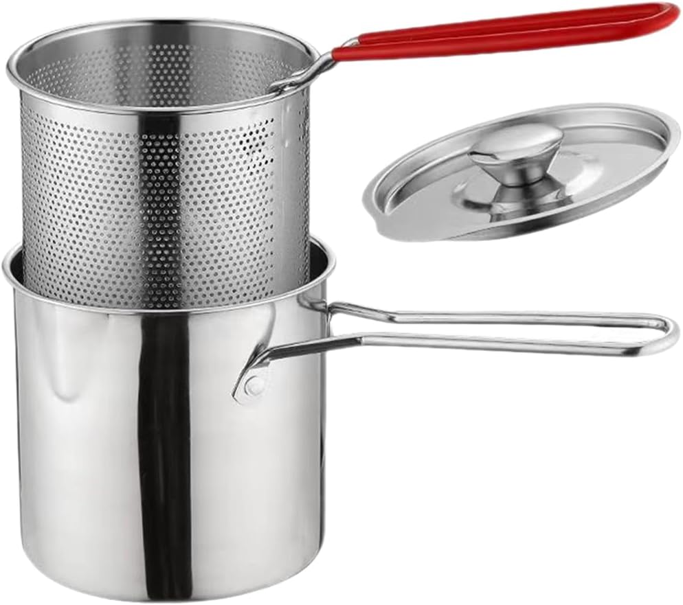 1 Set Stainless Steel Fryer Deep Fryer Basket Fish Frying Pan Fish Fryer Pot Fryer Pot and Basket Turkey Fryer Deep Frying Japanese Splitter 304 Stainless Steel Outdoor