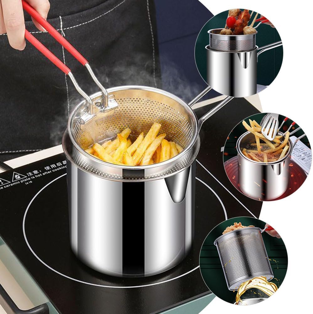 1 Set Stainless Steel Fryer Deep Fryer Basket Fish Frying Pan Fish Fryer Pot Fryer Pot and Basket Turkey Fryer Deep Frying Japanese Splitter 304 Stainless Steel Outdoor