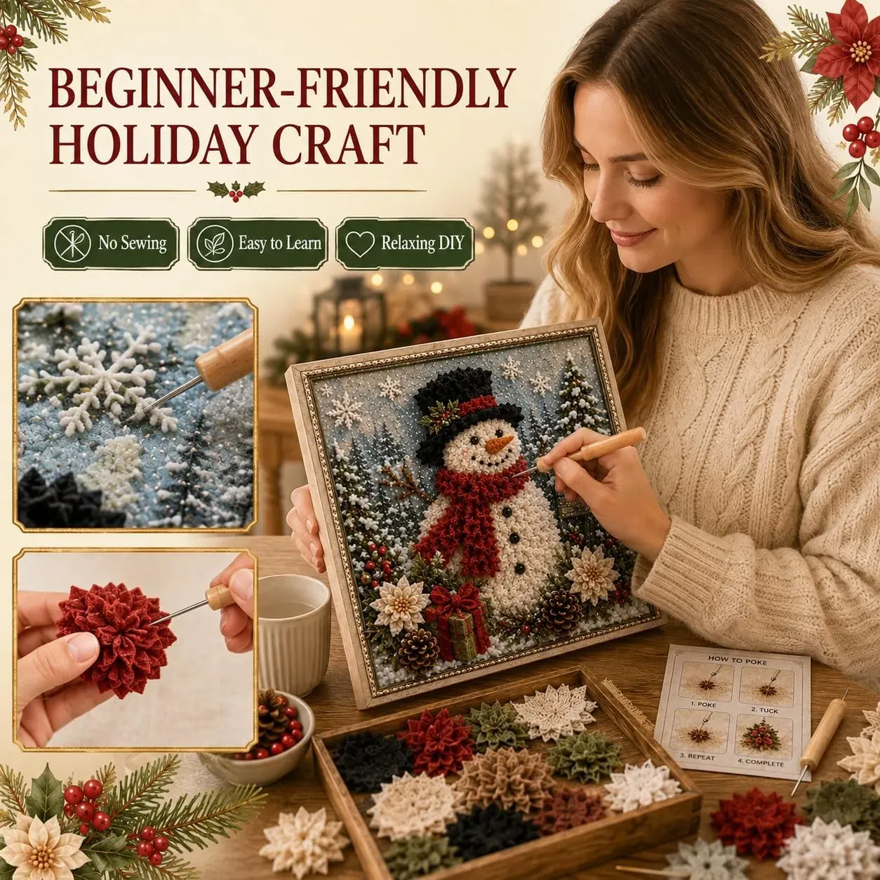 🖼️Early Christmas Promotion 49% OFF-3D Christmas Fabric Poke Art Kit