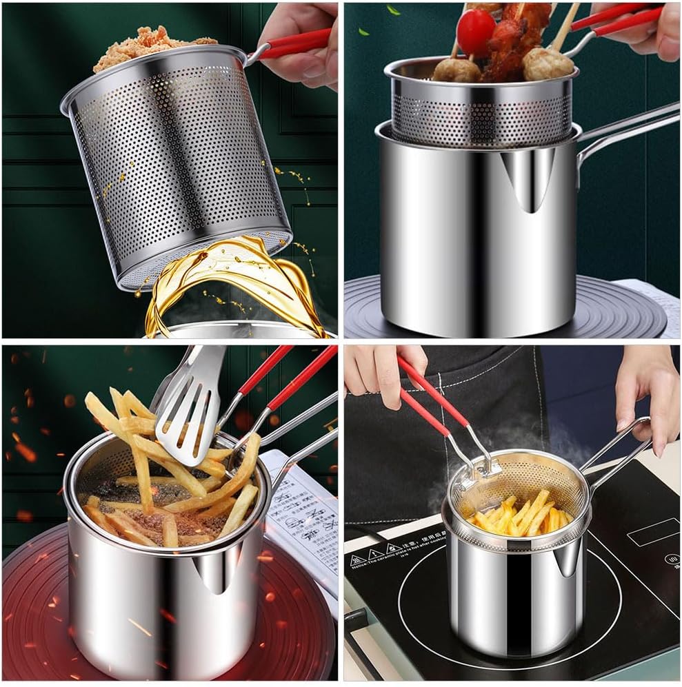 1 Set Stainless Steel Fryer Deep Fryer Basket Fish Frying Pan Fish Fryer Pot Fryer Pot and Basket Turkey Fryer Deep Frying Japanese Splitter 304 Stainless Steel Outdoor