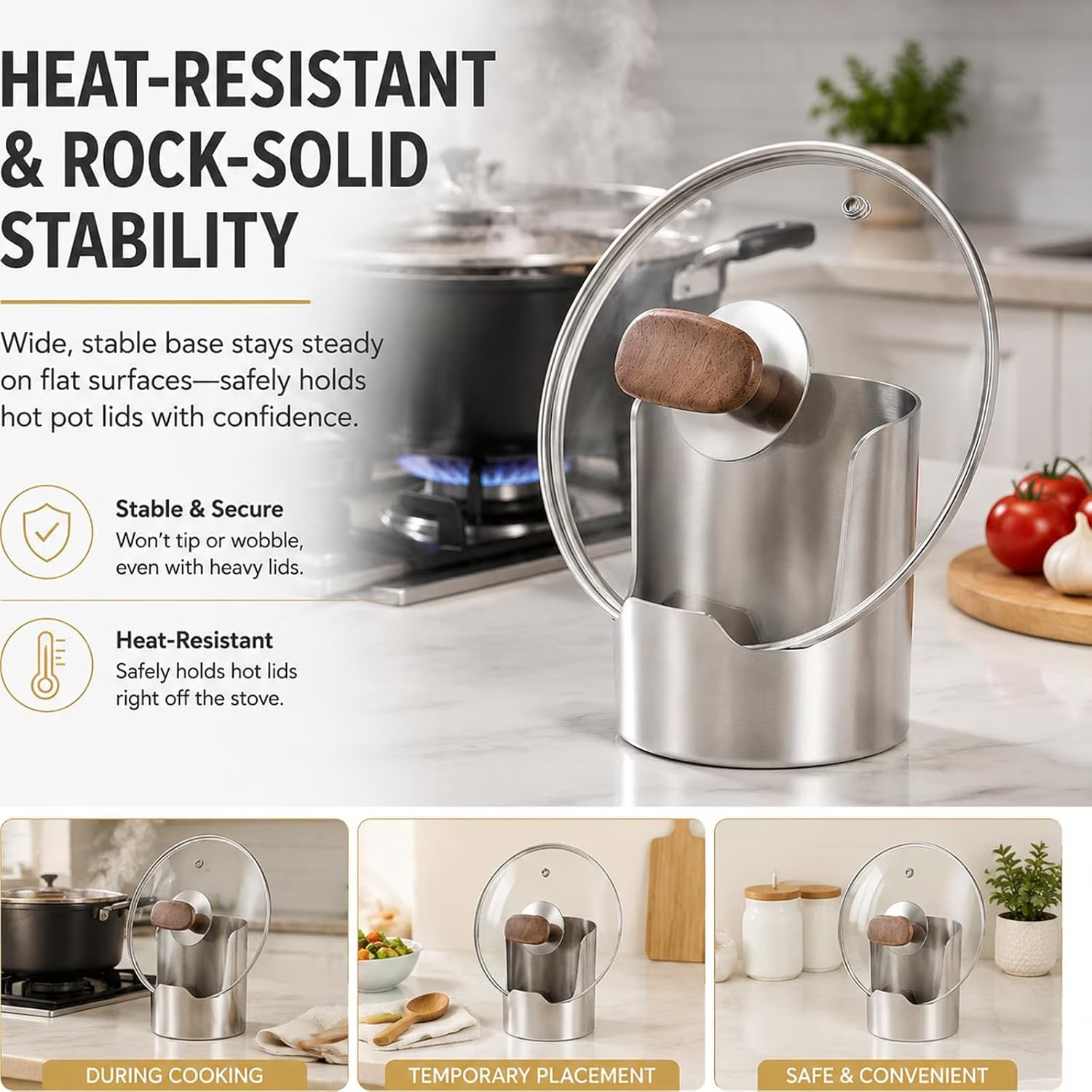2 In1 Multi-functional Kitchen Utensil Holder, Heavy Duty Stainless Steel Pot Lid & Spoon Rack, Space-Saving Vertical Stand for Spatulas,Tongs,Ladles, Countertop Organizer,Thickened Storage Stand