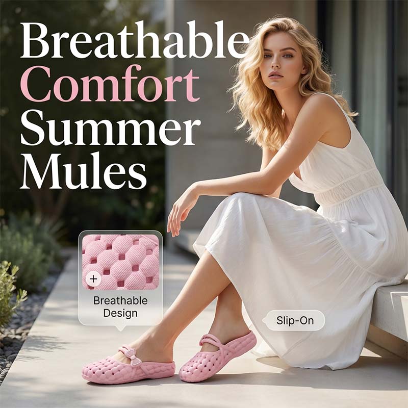 👡49% OFF NOW ! 💐Breathable Bow Mules, Stylish Soft Slip-On Hollow Out Summer Mule Shoes ✨